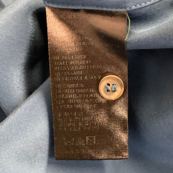 HAIDER ACKERMANN Size S Teal Silk Satin Nehru Collar Hidden Buttons Shirt - Picture 5 of 6